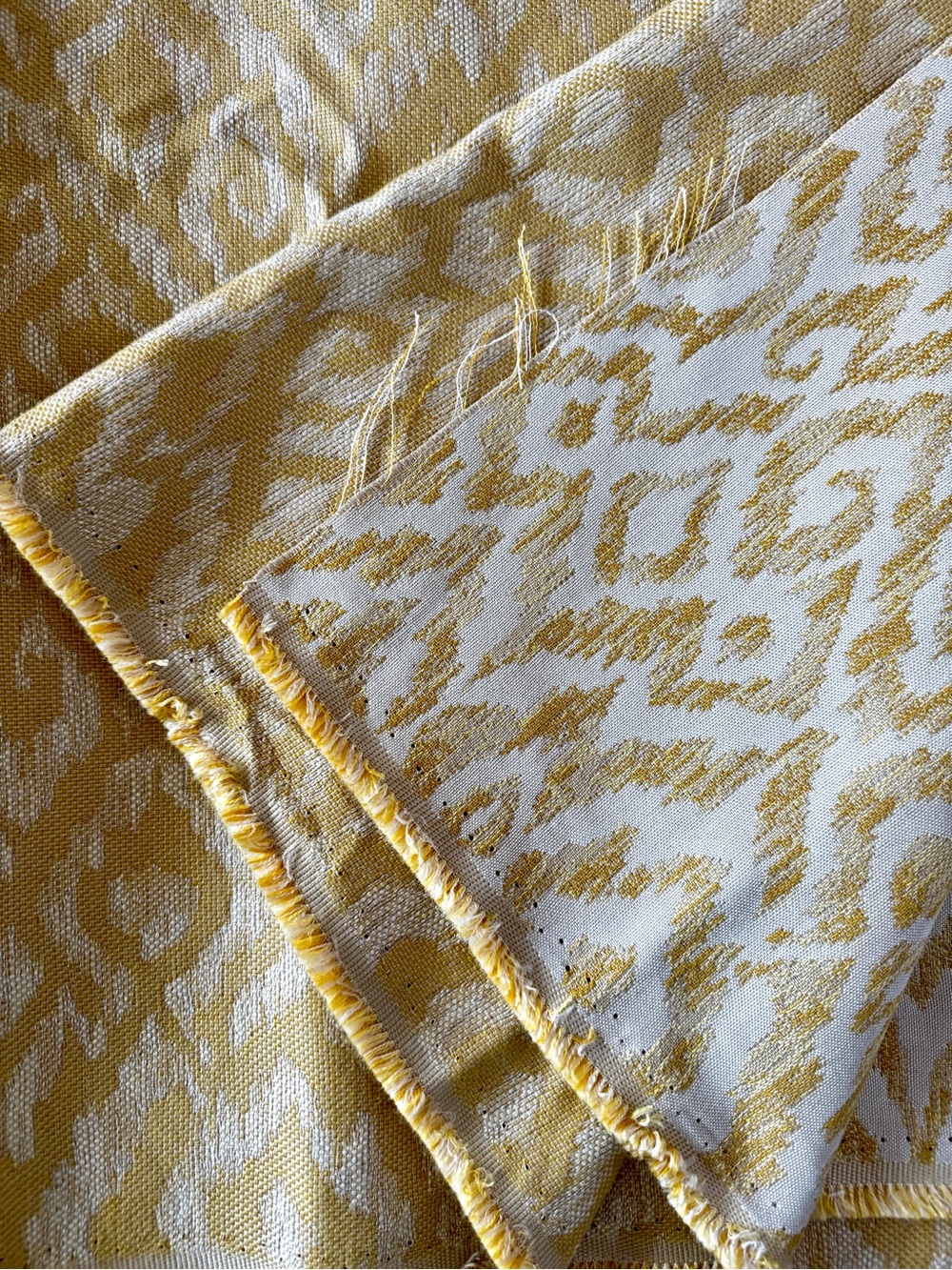 Ikat Style Woven Fabric Gold Mustard 2+ Yd Jacquard Upholstery Drapery Weight